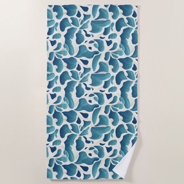 White and Blue Abstract Leaves | Coast Beach Towel (Front)
