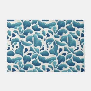 White and Blue Abstract Leaves   Coastal Pattern Doormat