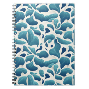 White and Blue Abstract Leaves Coastal Pattern Notebook