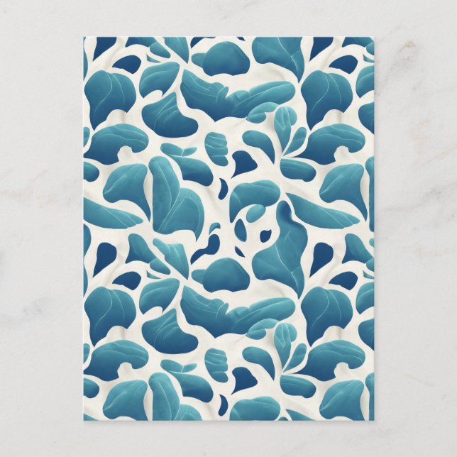 White and Blue Abstract Leaves | Coastal Pattern Postcard (Front)