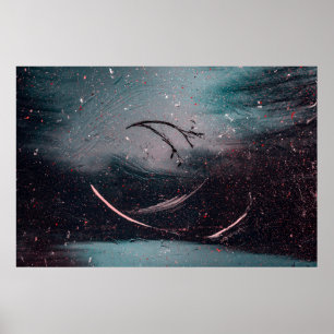 White and blue abstract painting poster