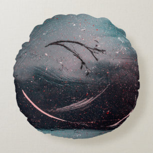White and blue abstract painting round cushion