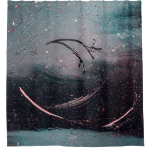 White and blue abstract painting shower curtain