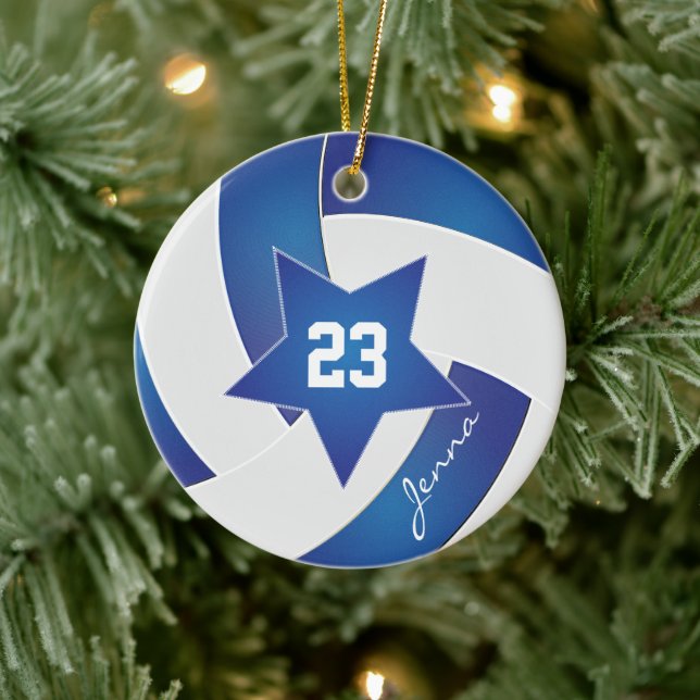White and Blue All Star Volleyball Ceramic Ornament (Tree)