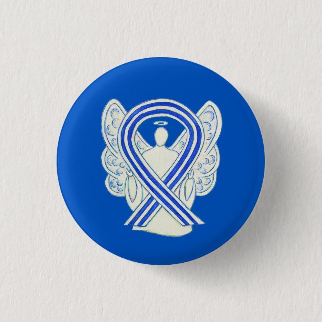 White and Blue ALS Awareness Ribbon Angel Buttons (Front)