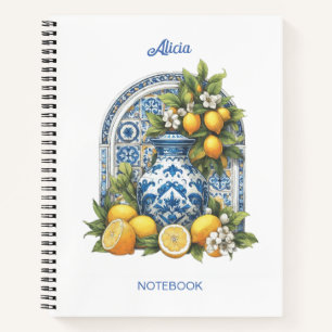 White and Blue Amalfi Ceramic Vase Lemons Italy Notebook