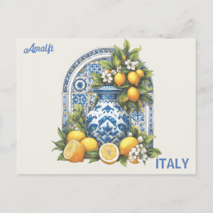 White and Blue Amalfi Ceramic Vase Lemons Italy Postcard