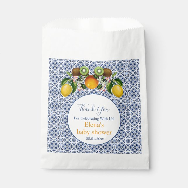 White and Blue Amalfi Lemons Italy Baby Shower  Favour Bag (Front)