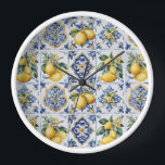 White and Blue Amalfi Tiles Lemons Italy  Clock<br><div class="desc">White and Blue Amalfi tiles with Lemons Italy wall clock.
Bellissima Italia ©
PLEASE NOTE : Colours displayed online may vary slightly from the actual product.</div>