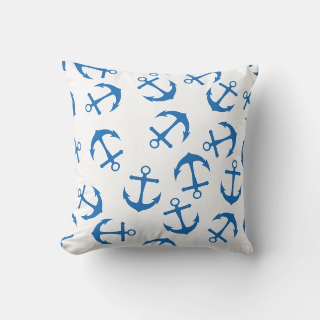  White and Blue Anchor Design Cushion (Front)