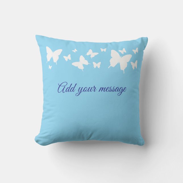 White and Blue Butterfly Personalised Cushion Gift (Front)