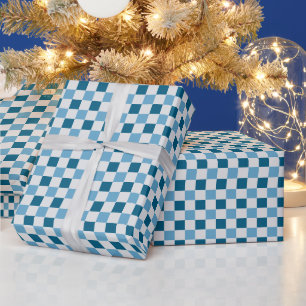 White And Blue Checkerboard Pattern Wrapping Paper