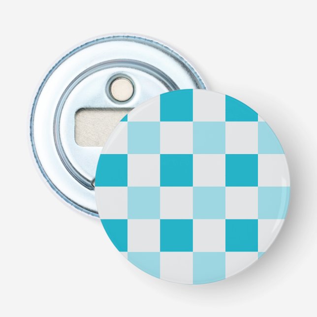 White And Blue Chequerboard Pattern Bottle Opener (Front)