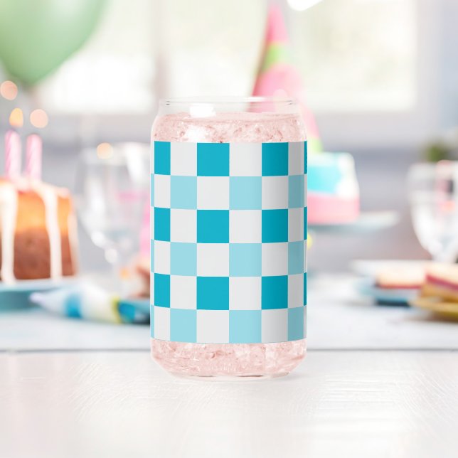 White And Blue Chequerboard Pattern Can Glass (Insitu (Birthday))
