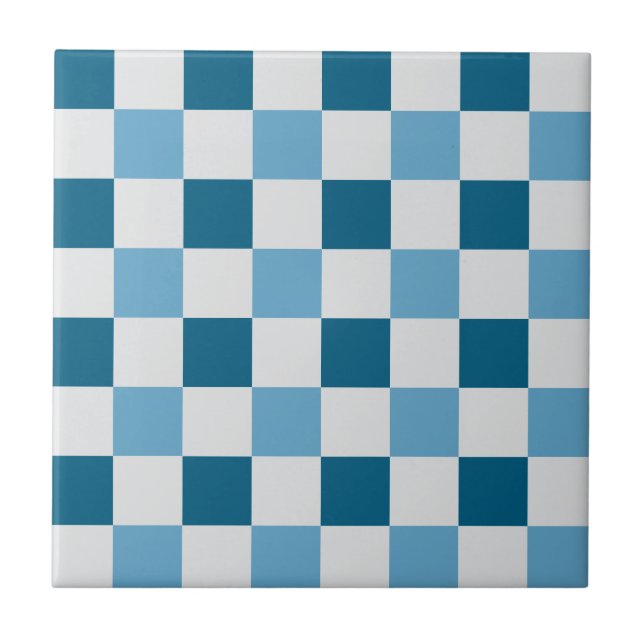 White And Blue Chequerboard Pattern  Ceramic Tile (Front)