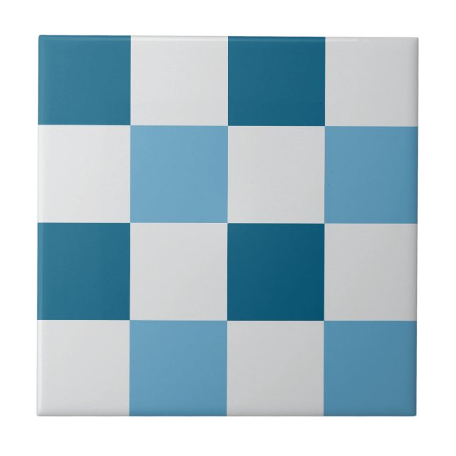 White And Blue Chequerboard Pattern  Ceramic Tile (Front)