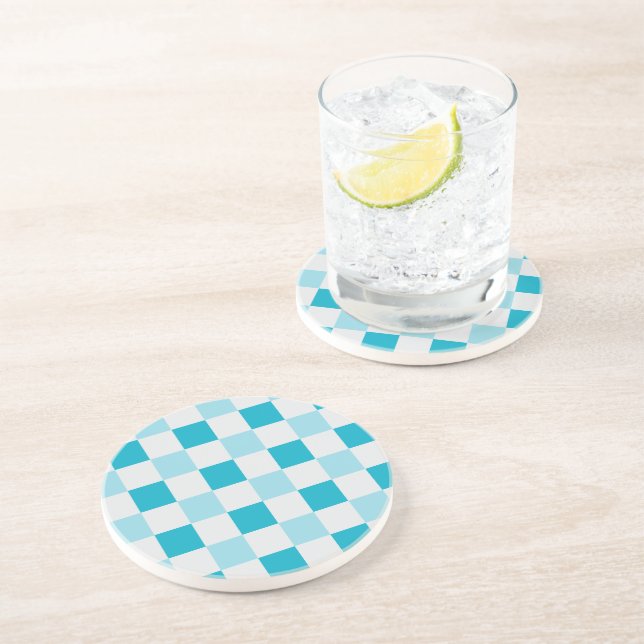 White And Blue Chequerboard Pattern Coaster (Side)