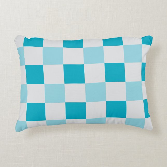 White And Blue Chequerboard Pattern Decorative Cushion (Front)