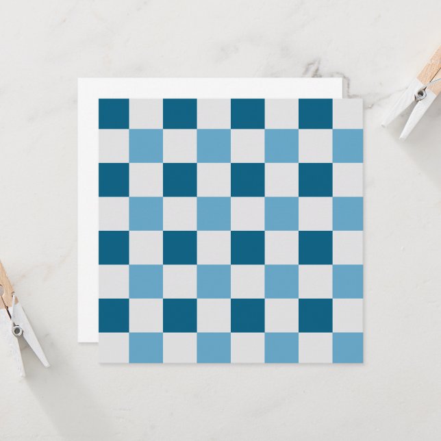 White And Blue Chequerboard Pattern Invitation (Front/Back In Situ)