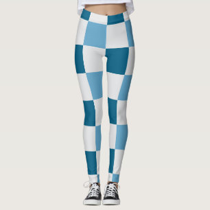 White And Blue Chequerboard Pattern Leggings