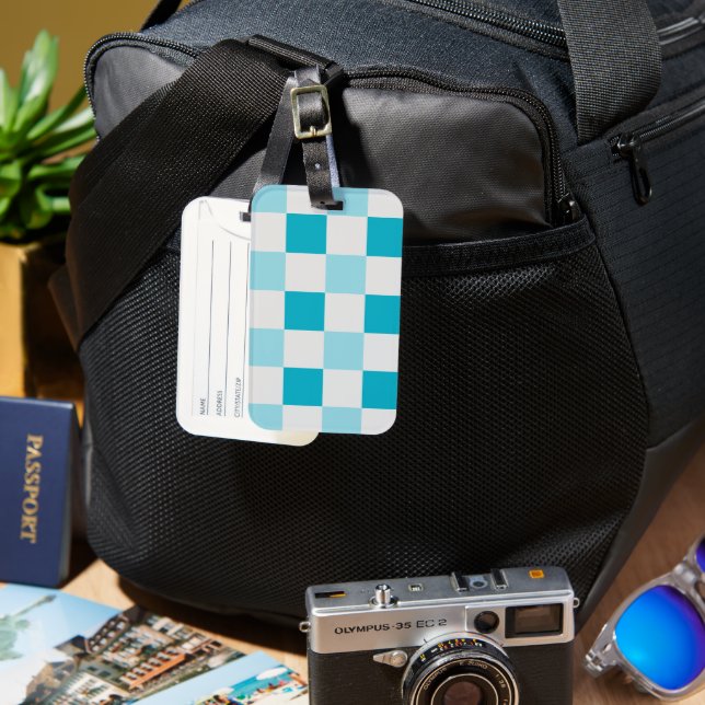 White And Blue Chequerboard Pattern  Luggage Tag (Front & Back)