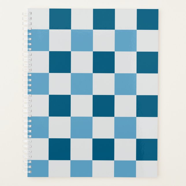 White And Blue Chequerboard Pattern  Planner (Front)