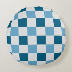 White And Blue Chequerboard Pattern Round Cushion