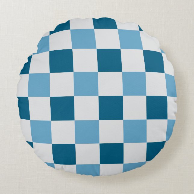White And Blue Chequerboard Pattern  Round Cushion (Front)