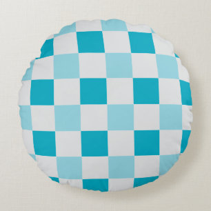 White And Blue Chequerboard Pattern Round Cushion