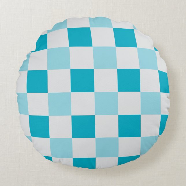 White And Blue Chequerboard Pattern Round Cushion (Front)
