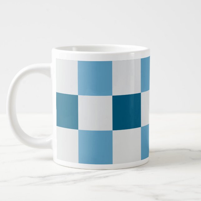 White And Blue Chequerboard Pattern  Square Sticke Large Coffee Mug (Left)