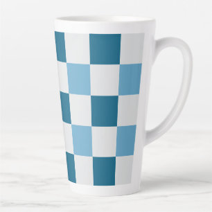 White And Blue Chequerboard Pattern Square Sticke Latte Mug