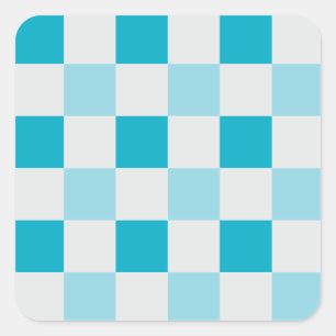 White And Blue Chequerboard Pattern Square Sticker