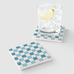 White And Blue Chequerboard Pattern Stone Coaster