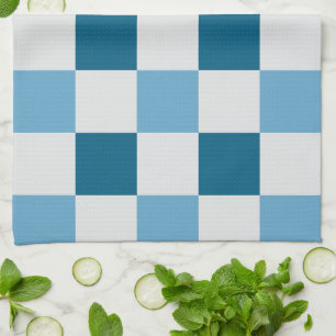 White And Blue Chequerboard Pattern  Tea Towel