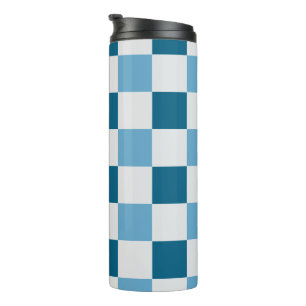White And Blue Chequerboard Pattern  Thermal Tumbler