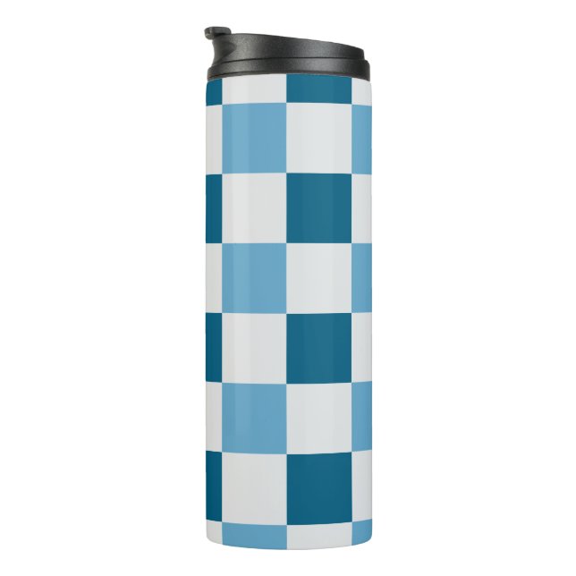 White And Blue Chequerboard Pattern  Thermal Tumbler (Rotated Right)