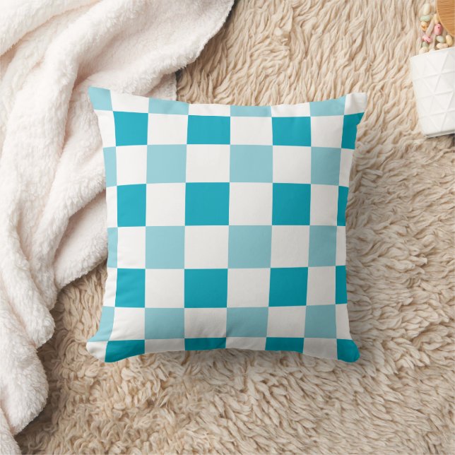 White And Blue Chequerboard Pattern  Throw Pillow (Blanket)