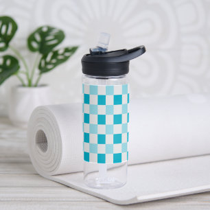 White And Blue Chequerboard Pattern Water Bottle