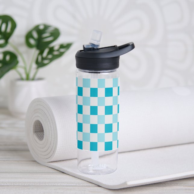 White And Blue Chequerboard Pattern Water Bottle (Yoga)