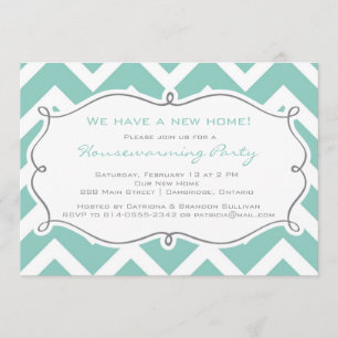 White and Blue Chevron Housewarming Party Invite