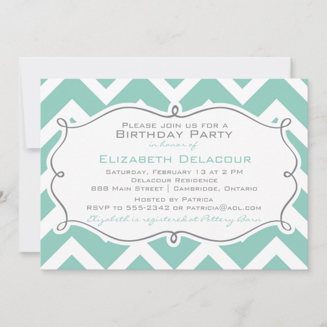 White and Blue Chevron Modern Birthday Invitation (Front)