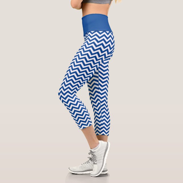 White And Blue Chevron Pattern Capri Leggings (Left)