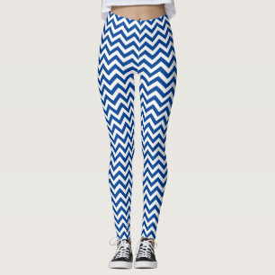White And Blue Chevron Pattern Leggings