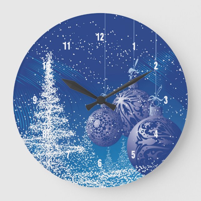 White And Blue Christmas Illustration Large Clock (Front)