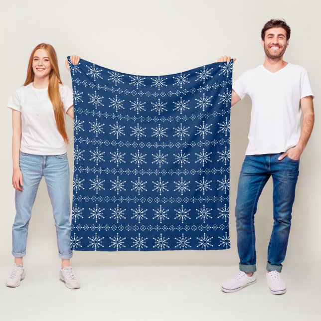 White and blue Christmas snowflakes pattern Fleece Blanket (In Situ)