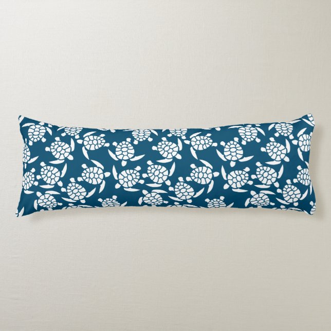 White and Blue Coastal Style Turtle Pattern Body Cushion (Front)