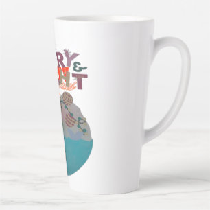 White and Blue Colourful Merry Christmas Latte Mug