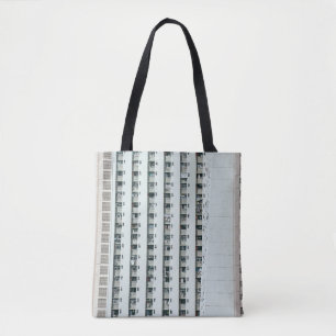WHITE AND BLUE CONCRETE BUILDING TOTE BAG