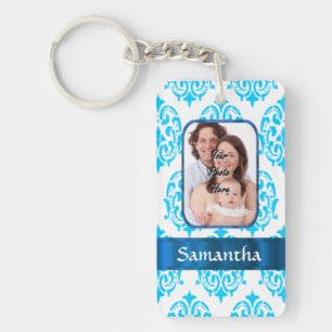 White and blue damask key ring